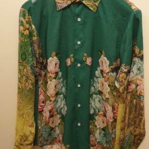 Chemise homme viscose modèle vert et fleuri 5