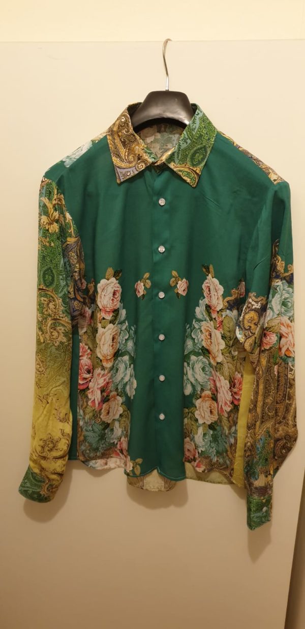 Chemise homme viscose modèle vert et fleuri 5