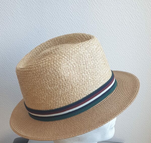 13.2Chapeau petit bord tissé en paille raphia et muni d'un galon très original en bordeaux blanc vert. Légèrement imperméable et souple, il est merveilleusement résistant et respirant. Ce couvre-chef dispose d'un dispositif de réglage par cordon de serrage facile à utiliser, à l'intérieur au niveau de sa bande de confort interne en crème et permettant une entrée de tête, ajustable. Fait à la main. Taille unique.