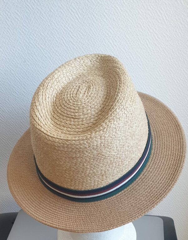 13.3Chapeau petit bord tissé en paille raphia et muni d'un galon très original en bordeaux blanc vert. Légèrement imperméable et souple, il est merveilleusement résistant et respirant. Ce couvre-chef dispose d'un dispositif de réglage par cordon de serrage facile à utiliser, à l'intérieur au niveau de sa bande de confort interne en crème et permettant une entrée de tête, ajustable. Fait à la main. Taille unique.